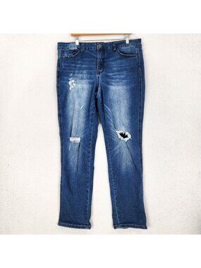 Judy Blue Jeans Womens 1XL Blue Denim Auto Co Relaxed Fit Distressed High Rise